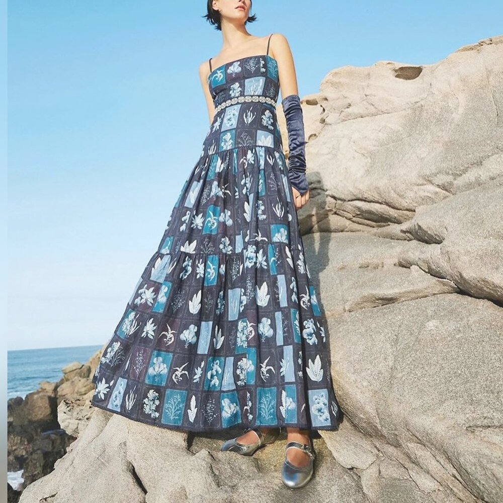 Agua by Agua Bendita Lima Algae Printed Linen Maxi Dress
